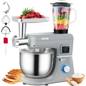 5 IN 1 Multifunctional Electric Mixer with 6 Speeds, LCD Screen Timing & 7.4 Qt Stainless Bowl