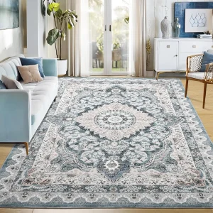 Non-Slip Living/Bedroom Area Rugs with Washable Rubber Backing