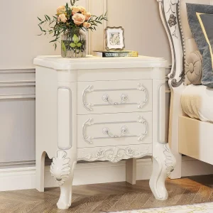 White Nightstand or End Table with 2 Drawers